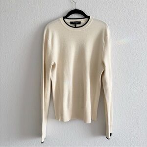 Rag & Bone ivory Crewneck Sweater black trim Men's small Light beige Pullover